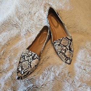 Womens Esprit White Faux Snake Skin Flats, Size 8.5